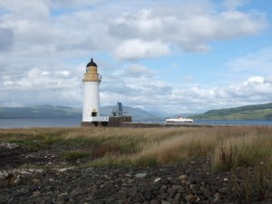 Rubha nan gall lighthouse with the Tobermory Kilchoan ferry in the background